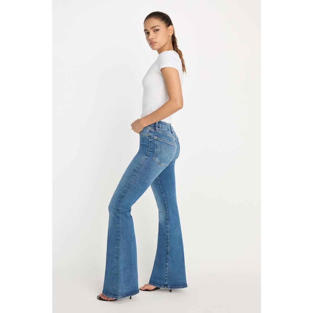 Good American Power Stretch Pull on Flare Jeans Indigo490 Size Medium